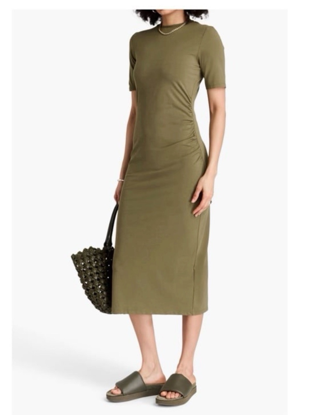 Vince ruched stretch-cotton jersey midi dress midi dress in Olive Green Medium